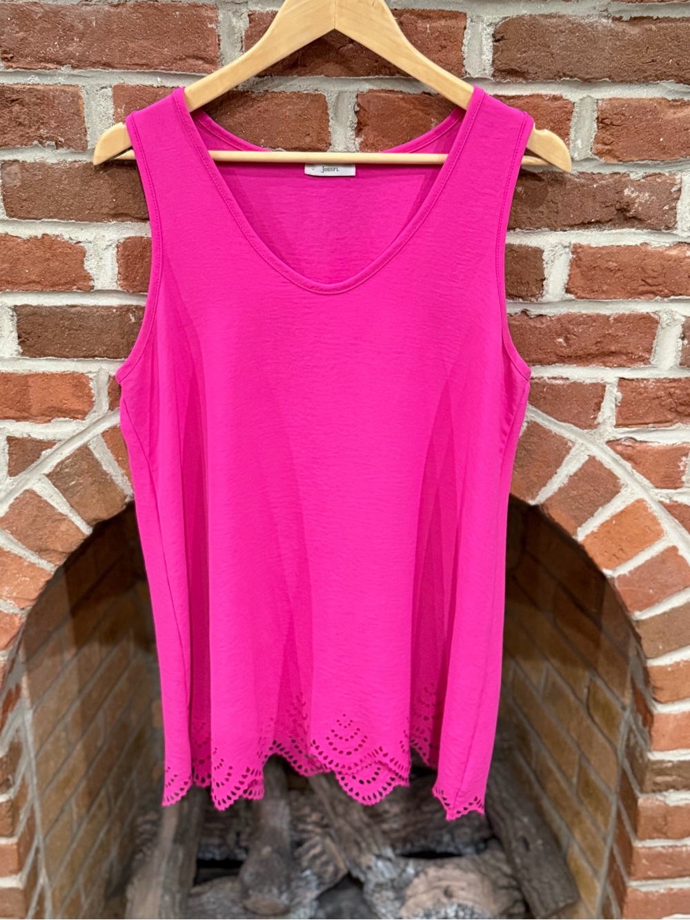 JODIFL Hot Pink Sleeveless Tank with Scalloped Eyelet Hem